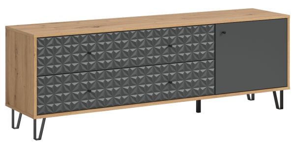 TV-Lowboard Relief in Grau und Artisan Eiche TV Unterteil mit 3-D Struktur 164 x 56 cm