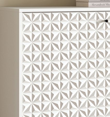 Kommode Relief in Wei� Hochglanz, Sideboard mit 3-D Struktur 110 x 96 cm, Vollauszug