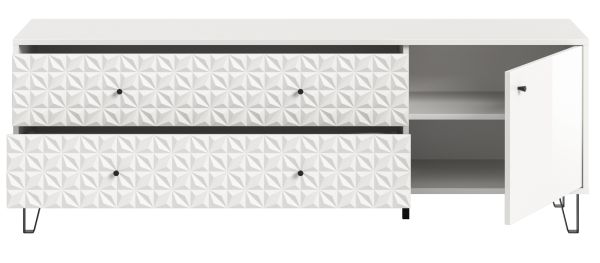 TV-Lowboard Relief in wei� Hochglanz TV Unterteil mit 3-D Struktur 164 x 56 cm