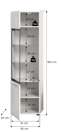 Vitrine Cover in wei� Hochglanz Vitrinenschrank 45 x 160 cm