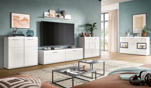 TV-Lowboard Cover in wei� Hochglanz 160 x 41 cm Soft-Close-Funktion