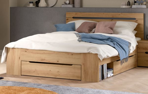 Bett Cooper in Artisan Eiche und grau Stauraumbett mit 3 x Bettschubkasten Liegefl�che 140 x 200 cm