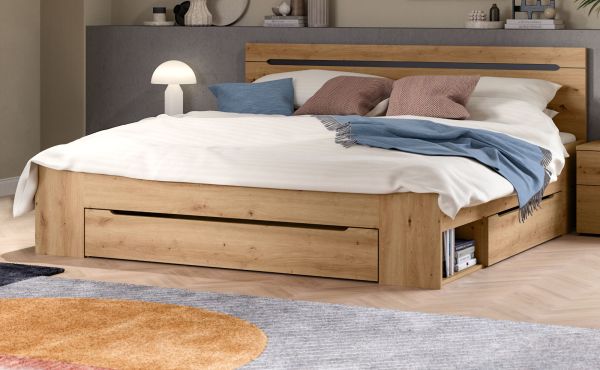 Bett Cooper in Artisan Eiche und grau Stauraumbett mit 3 x Bettschubkasten Liegefl�che 180 x 200 cm