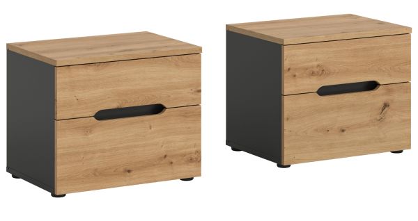 Nachttisch Set Cooper in Artisan Eiche und grau 2 x Nachtkommode