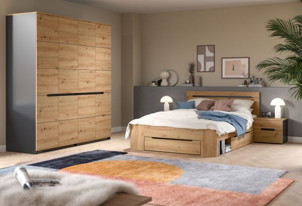 Kleiderschrank Cooper in Artisan Eiche und grau Dreht�renschrank 4-t�rig 180 cm, Soft-Close