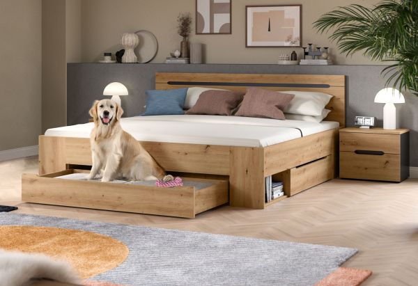 Schlafzimmer Set 3-teilig Cooper in Artisan Eiche und grau mit Bett Liegefl�che 180 x 200 cm und 2x Nachttisch