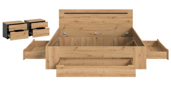 Schlafzimmer Set 3-teilig Cooper in Artisan Eiche und grau mit Bett Liegefl�che 180 x 200 cm und 2x Nachttisch