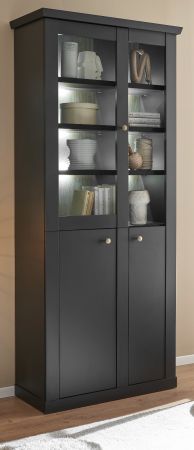 Vitrine Filmore in Schwarz matt und Eiche Landhaus 86 x 200 cm, Soft-Close