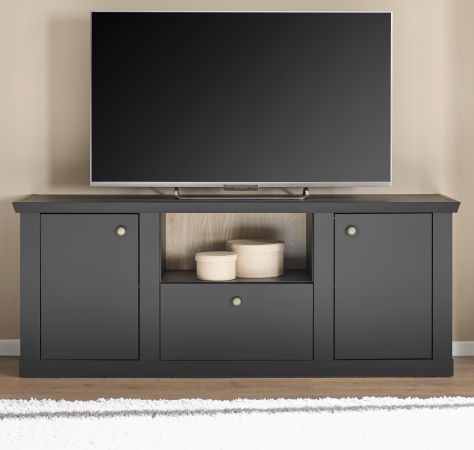 TV-Lowboard Filmore in Schwarz matt und Eiche Landhaus 158 x 62 cm, Soft-Close und Komforth�he