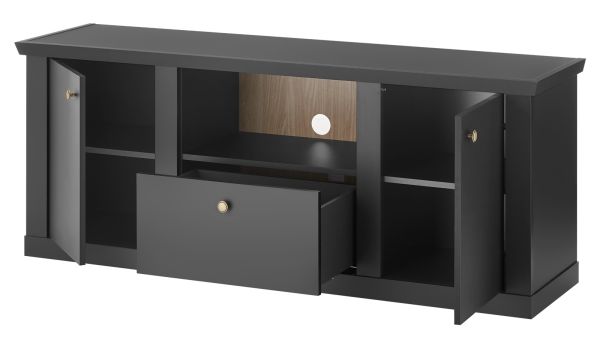 TV-Lowboard Filmore in Schwarz matt und Eiche Landhaus 158 x 62 cm, Soft-Close und Komforth�he