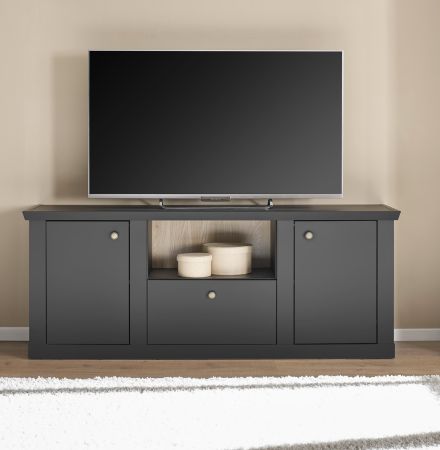 TV-Lowboard Filmore in Schwarz matt und Eiche Landhaus 158 x 62 cm, Soft-Close und Komforth�he