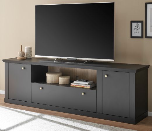 TV-Lowboard Filmore in Schwarz matt und Eiche Landhaus 205 x 62 cm, Soft-Close und Komforth�he