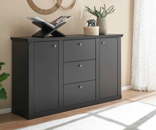 Sideboard Filmore in Schwarz matt Landhaus 158 x 92 cm, Soft-Close