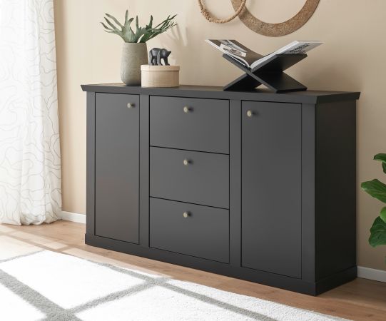 Sideboard Filmore in Schwarz matt Landhaus 158 x 92 cm, Soft-Close