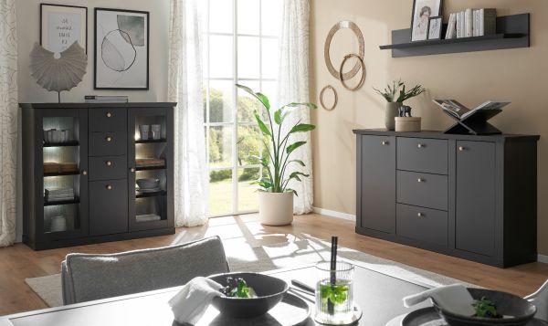 Sideboard Filmore in Schwarz matt Landhaus 158 x 92 cm, Soft-Close