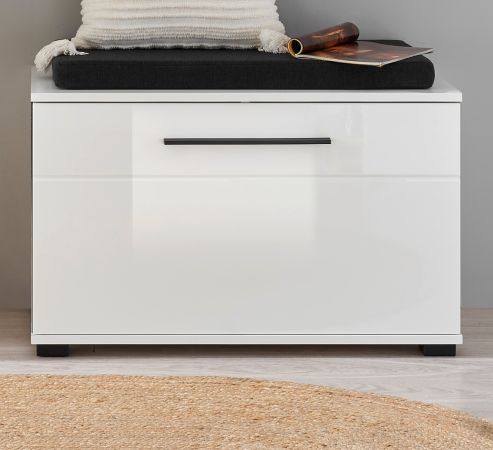 Garderobe Sitzbank Design-D in wei� Hochglanz 80 x 50 cm mit Soft-Close