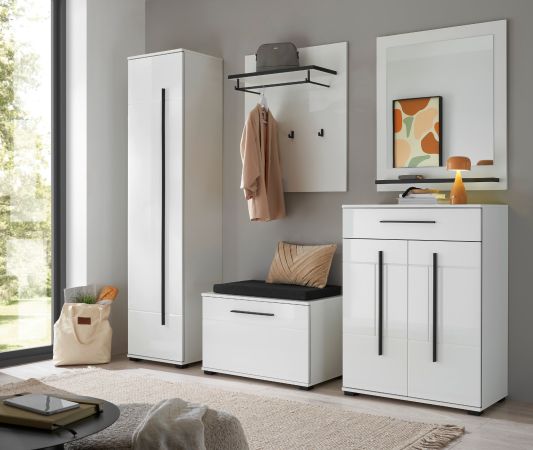 Garderobe Set 3-teilig Design-D in Wei� Hochglanz 80 x 200 cm, Soft-Close