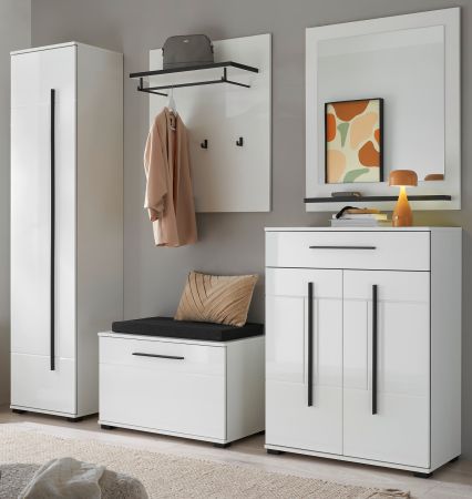 Garderobe Komplett-Set 6-teilig Design-D in Wei� Hochglanz 230 x 200 cm, Soft-Close