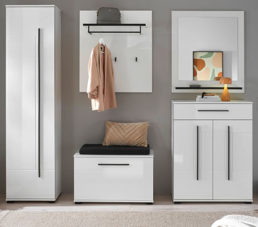 Garderobe Komplett-Set 6-teilig Design-D in Wei� Hochglanz 230 x 200 cm, Soft-Close