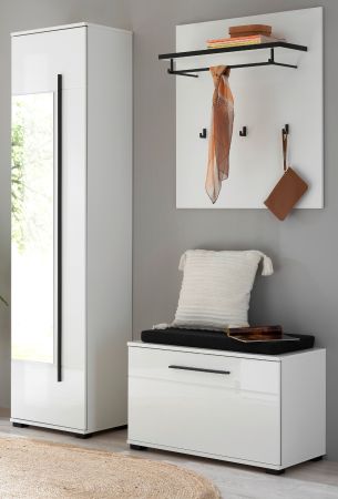 Garderobe Set 4-teilig Design-D in wei� Hochglanz 140 x 200 cm