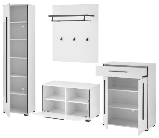Garderobe Set 5-teilig Design-D in Wei� Hochglanz 230 x 200 cm