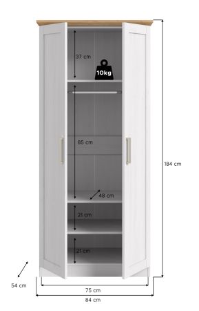 Kleiderschrank Marina in wei� L�rche und Eiche Artisan Landhaus Dreht�renschrank 2-t�rig 84 x 185 cm