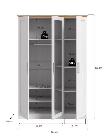 Kleiderschrank mit Spiegel Marina in wei� L�rche und Eiche Artisan Landhaus Dreht�renschrank 3-t�rig 124 x 185 cm