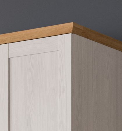 Kleiderschrank mit Spiegel Marina in wei� L�rche und Eiche Artisan Landhaus Dreht�renschrank 3-t�rig 124 x 185 cm