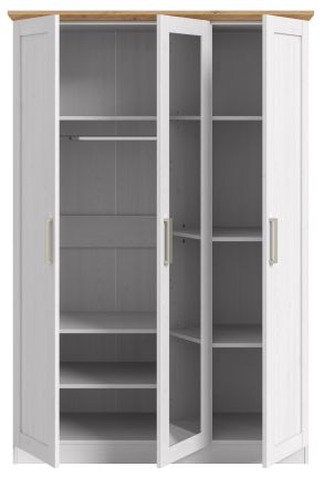 Kleiderschrank mit Spiegel Marina in wei� L�rche und Eiche Artisan Landhaus Dreht�renschrank 3-t�rig 124 x 185 cm
