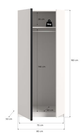 Kleiderschrank Girona in wei� Dreht�renschrank 2-t�rig 80 x 183 cm