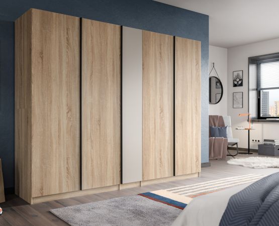 Kleiderschrank Girona in Sonoma Eiche und Kaschmir Dreht�renschrank 5-t�rig 230 x 183 cm