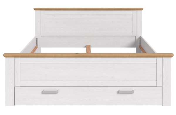Bett Mirano in wei� L�rche und Eiche Artisan Landhaus Stauraumbett mit 3 x Bettschubkasten Liegefl�che 180 x 200 cm