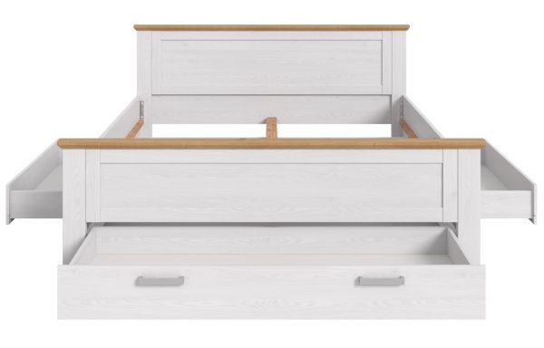 Bett Mirano in wei� L�rche und Eiche Artisan Landhaus Stauraumbett mit 3 x Bettschubkasten Liegefl�che 180 x 200 cm