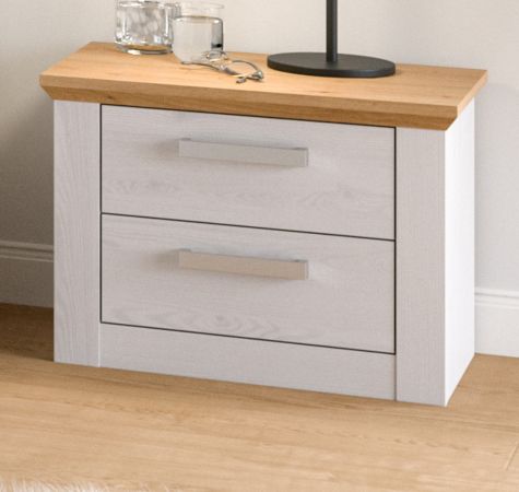 Nachttisch Mirano in wei� L�rche und Eiche Artisan Landhaus Nachtkommode 56 x 43 cm