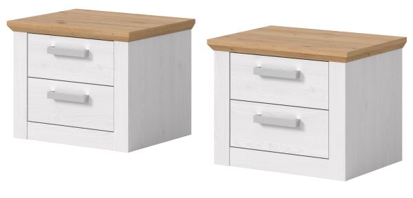 Nachttisch Set Mirano in wei� L�rche und Eiche Artisan Landhaus 2 x Nachtkommode 56 x 43 cm
