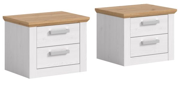 Nachttisch Set Mirano in wei� L�rche und Eiche Artisan Landhaus 2 x Nachtkommode 56 x 43 cm