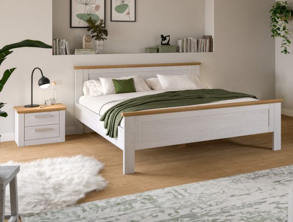 Schlafzimmer Mirano in wei� L�rche und Eiche Artisan Landhaus Set mit Bett Liegefl�che 180 x 200 cm und Nachttisch