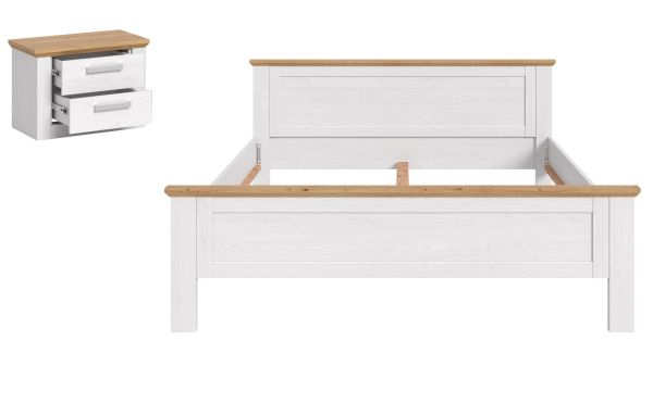 Schlafzimmer Mirano in wei� L�rche und Eiche Artisan Landhaus Set mit Bett Liegefl�che 180 x 200 cm und Nachttisch