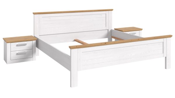 Schlafzimmer Mirano in wei� L�rche und Eiche Artisan Landhaus Set mit Bett Liegefl�che 180 x 200 cm und 2x Nachttisch