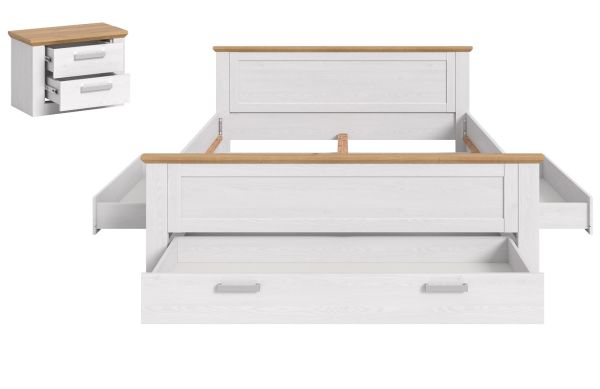 Schlafzimmer Mirano in wei� L�rche und Eiche Artisan Landhaus Set mit Bett Liegefl�che 180 x 200 cm und Nachttisch