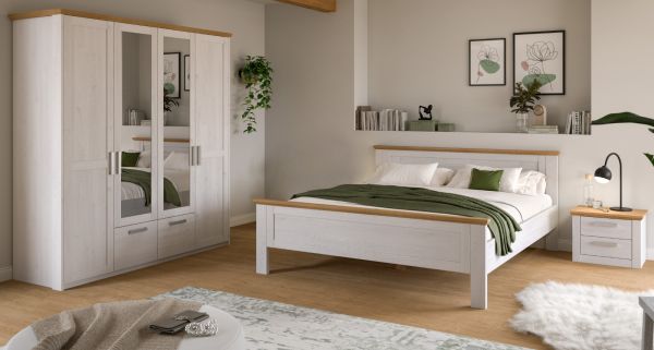 Schlafzimmer Mirano in wei� L�rche und Eiche Artisan Landhaus Set 3-teilig Liegefl�che 180 x 200 cm