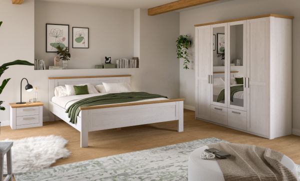 Schlafzimmer Mirano in wei� L�rche und Eiche Artisan Landhaus Set 3-teilig Liegefl�che 180 x 200 cm