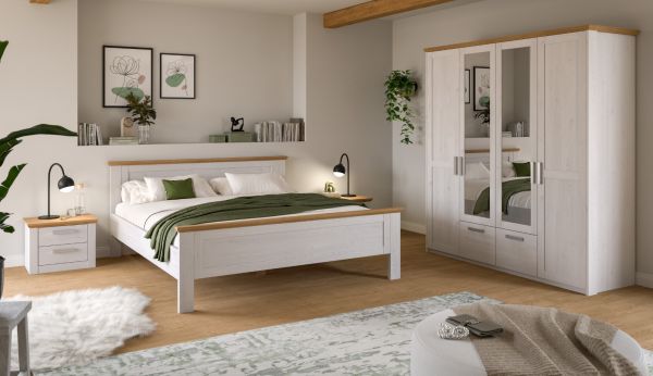 Schlafzimmer Mirano in wei� L�rche und Eiche Artisan Landhaus Set 4-teilig Liegefl�che 180 x 200 cm