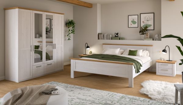 Schlafzimmer Mirano in wei� L�rche und Eiche Artisan Landhaus Set 4-teilig Liegefl�che 180 x 200 cm