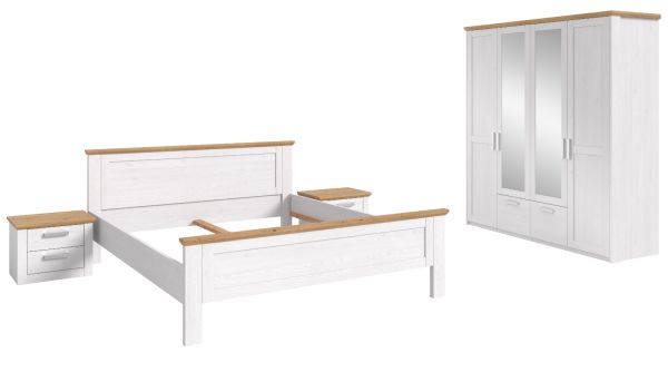 Schlafzimmer Mirano in wei� L�rche und Eiche Artisan Landhaus Set 4-teilig Liegefl�che 180 x 200 cm