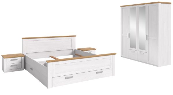 Schlafzimmer Mirano in wei� L�rche und Eiche Artisan Landhaus Set 4-teilig Liegefl�che 180 x 200 cm