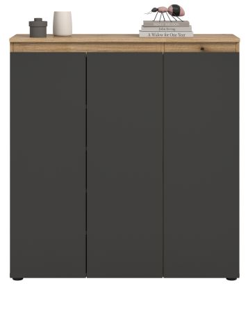 Kommode Assino in Grau und Eiche, 3-t�rig 105 x 111 cm mit 8 Einlegeb�den