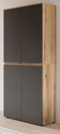 Mehrzweckschrank Assino in Grau und Eiche, 4-t�rig 70 x 175 cm, 7 Einlegeb�den und Kleiderstange