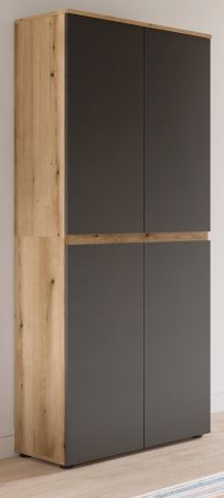 Mehrzweckschrank Assino in Grau und Eiche, 4-t�rig 70 x 175 cm, 7 Einlegeb�den und Kleiderstange