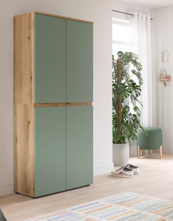 Mehrzweckschrank Assino in Gr�n und Eiche 70 x 175 cm, mit 7 Einlegeb�den und Kleiderstange